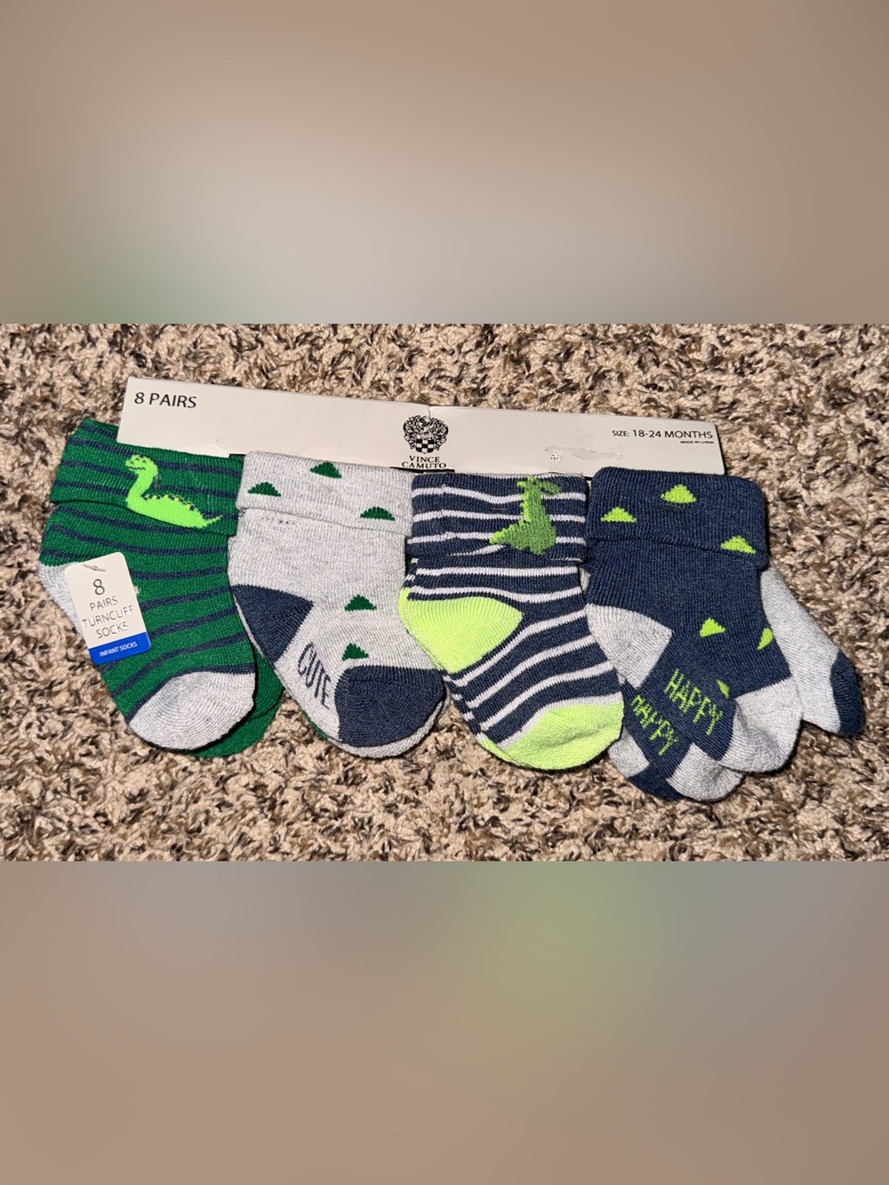 Vince Camuto Navy & Gray Crew Socks with Neon Green Accents